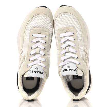 Chanel Calfskin Mesh Lycra Suede Womens Logo Sneakers 40 White 2 of 9