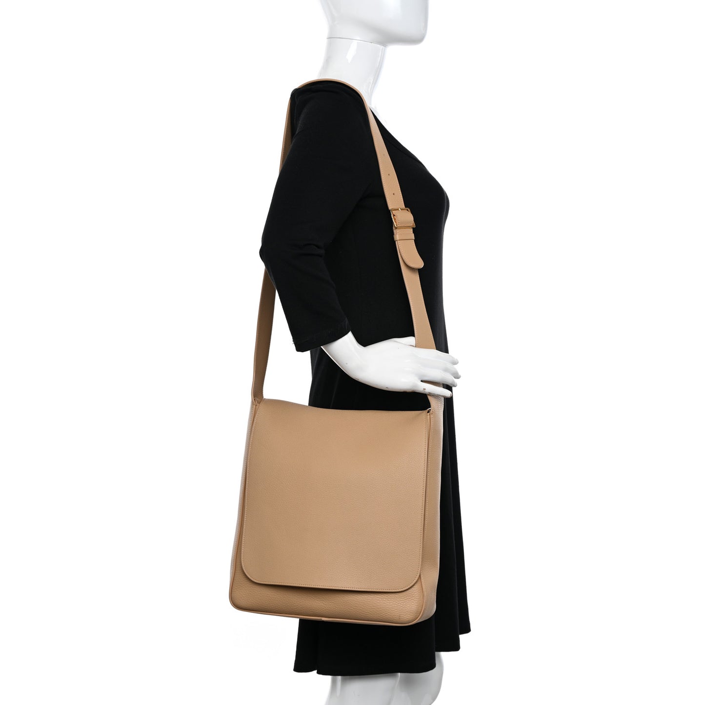 Grained Calfskin Avery Flap Messenger Bag Beige