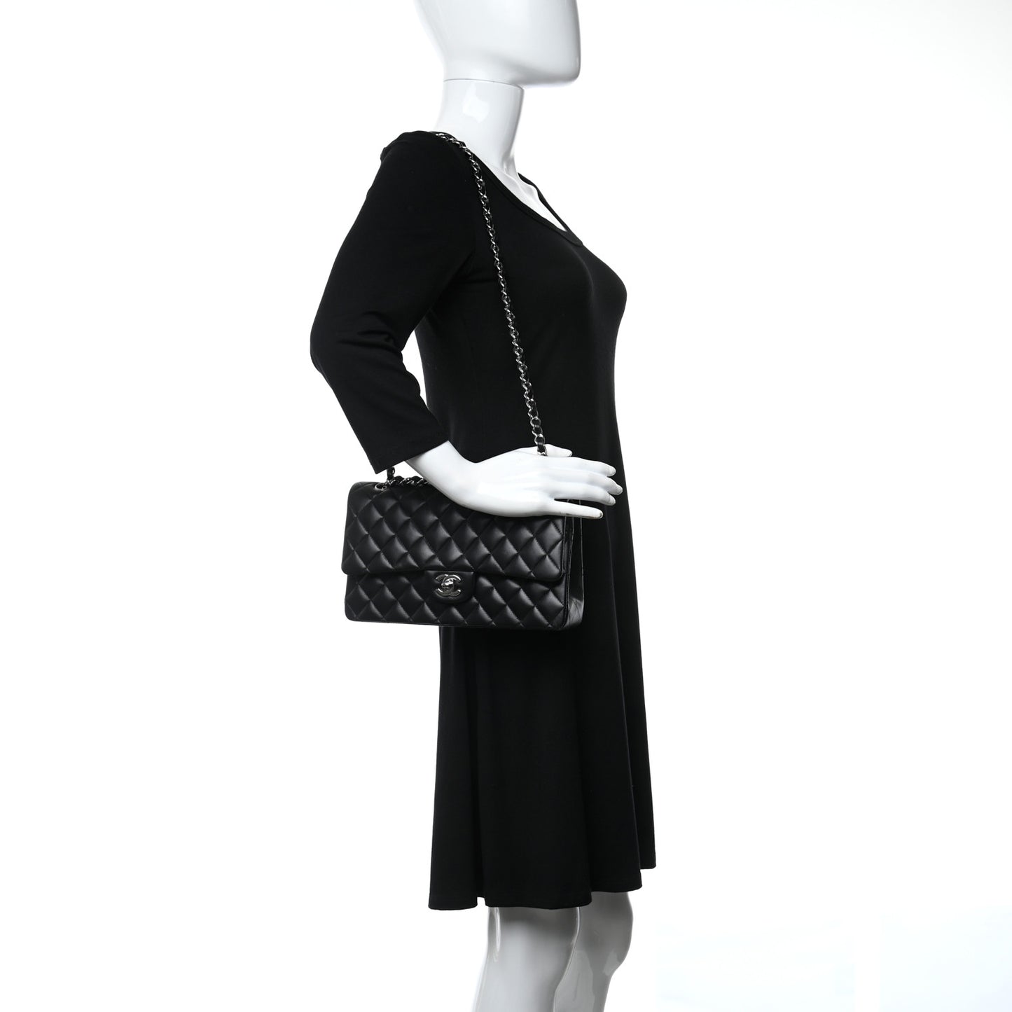 Lambskin Quilted Medium Double Flap Black