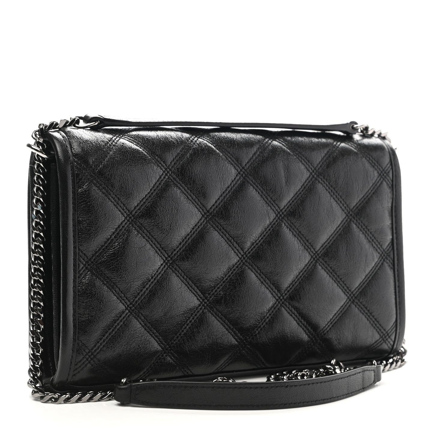 Lambskin Diamond Quilted Becky Chain Wallet Black