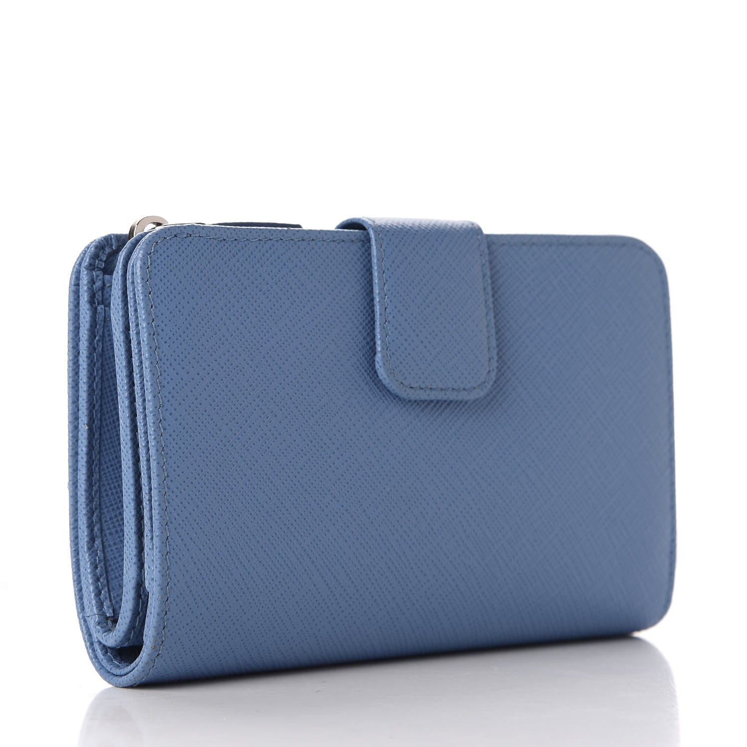 Prada Saffiano Metal Compact Wallet Bluette Mare 3 of 8