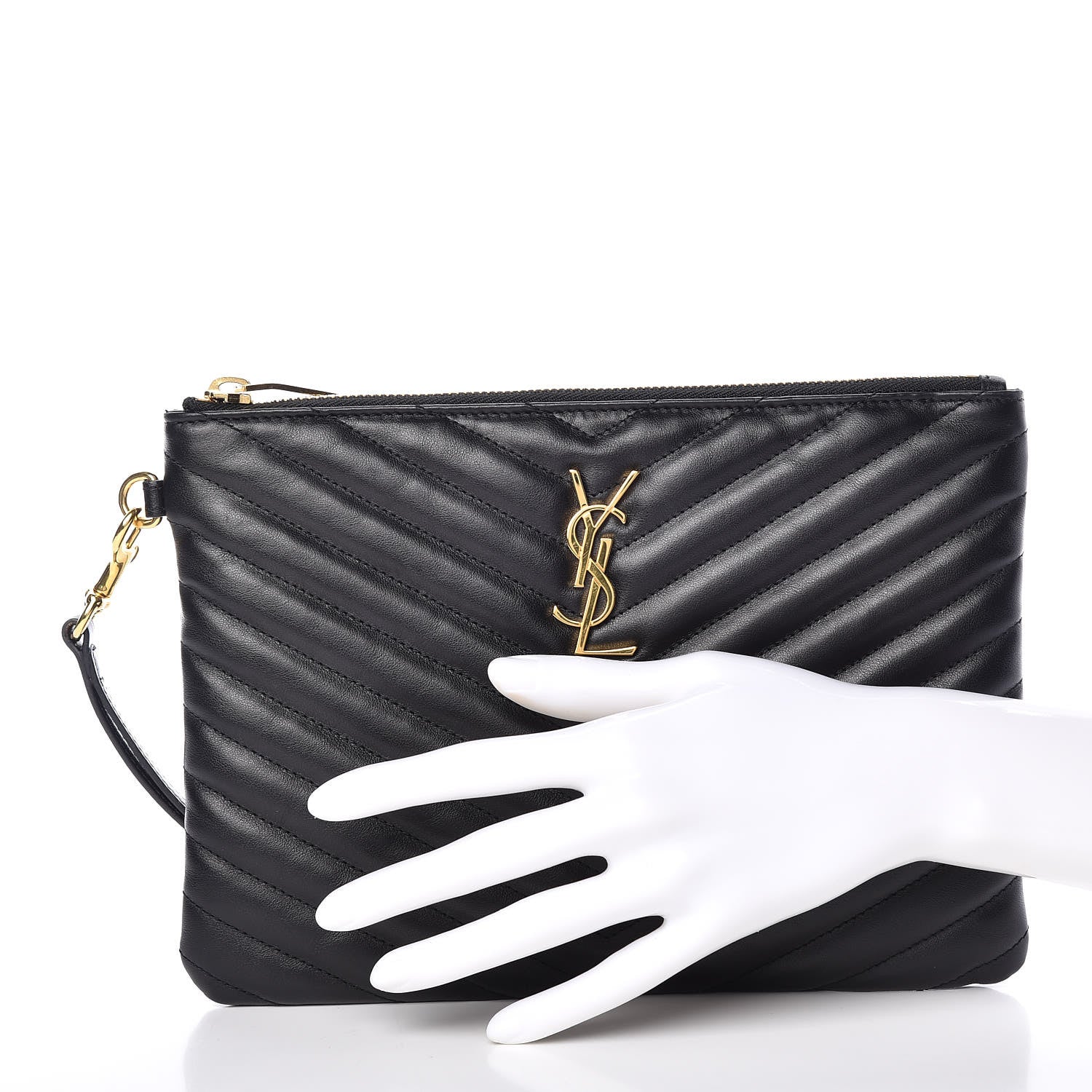 Saint Laurent Calfskin Matelasse Chevron Monogram A5 Wristlet Black 2 of 7
