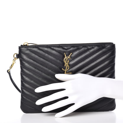 Saint Laurent Calfskin Matelasse Chevron Monogram A5 Wristlet Black 2 of 7