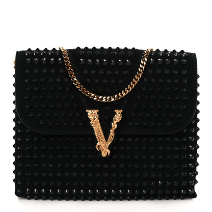 Versace Suede Studded Virtus Chain Clutch Black 1 of 9