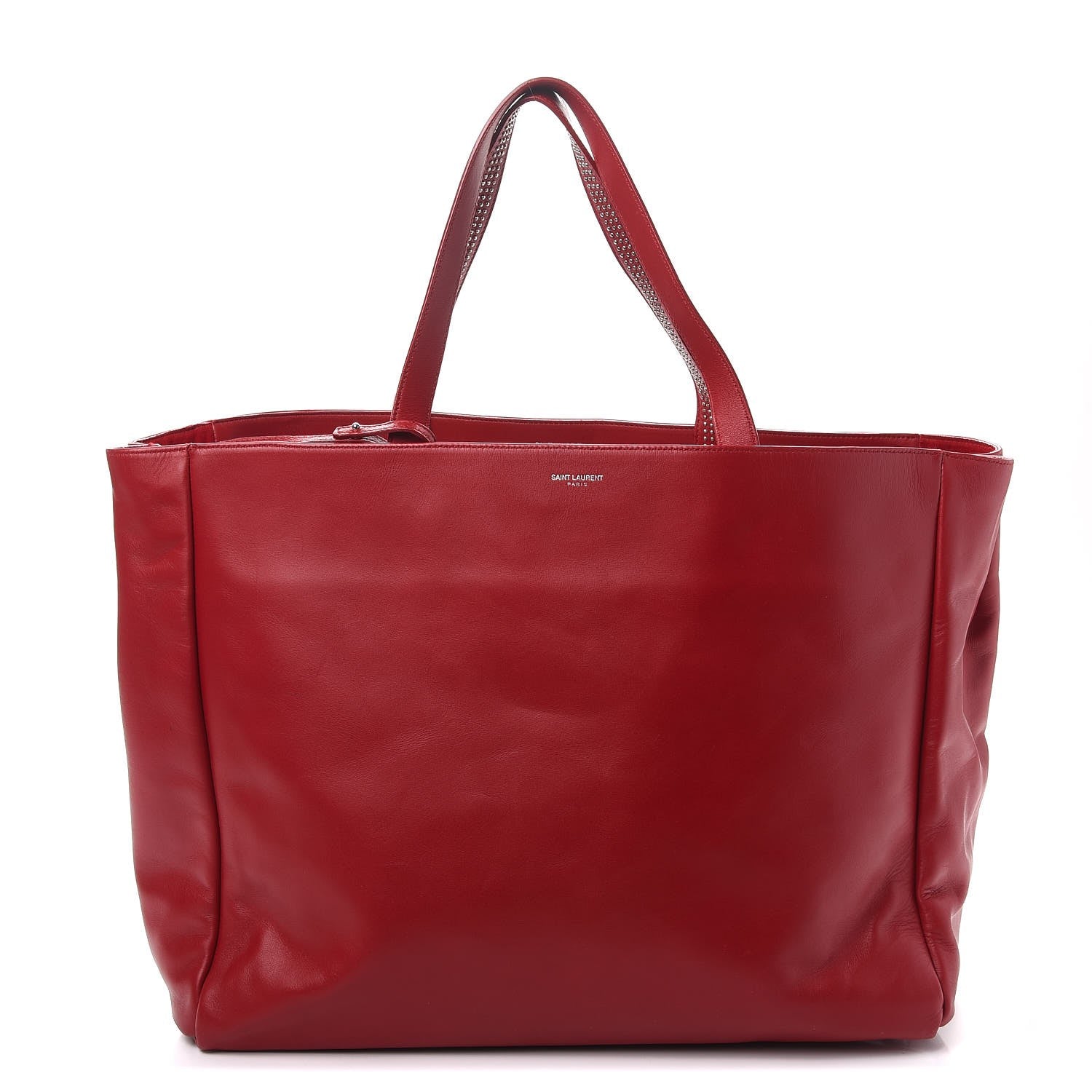 Saint Laurent Calfskin Suede Stud Reversible Shopper Tote Red 1 of 19