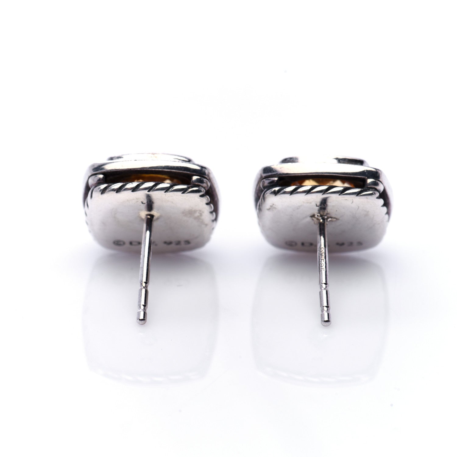 David Yurman Sterling Silver Diamond Citrine 7mm Petite Albion Earrings 4 of 5