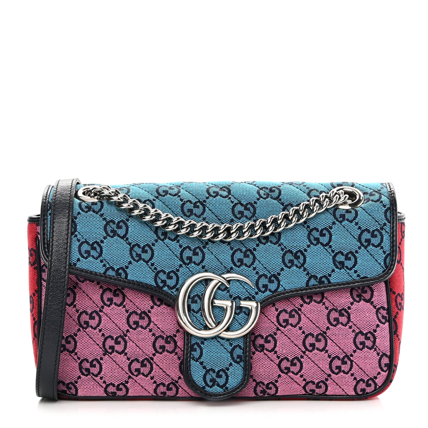 Gucci Monogram Multicolor Matelasse Diagonal Small GG Marmont Shoulder Bag Light Blue Pink Blue Green Red 1 of 11