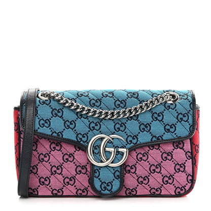 Gucci Monogram Multicolor Matelasse Diagonal Small GG Marmont Shoulder Bag Light Blue Pink Blue Green Red 1 of 11
