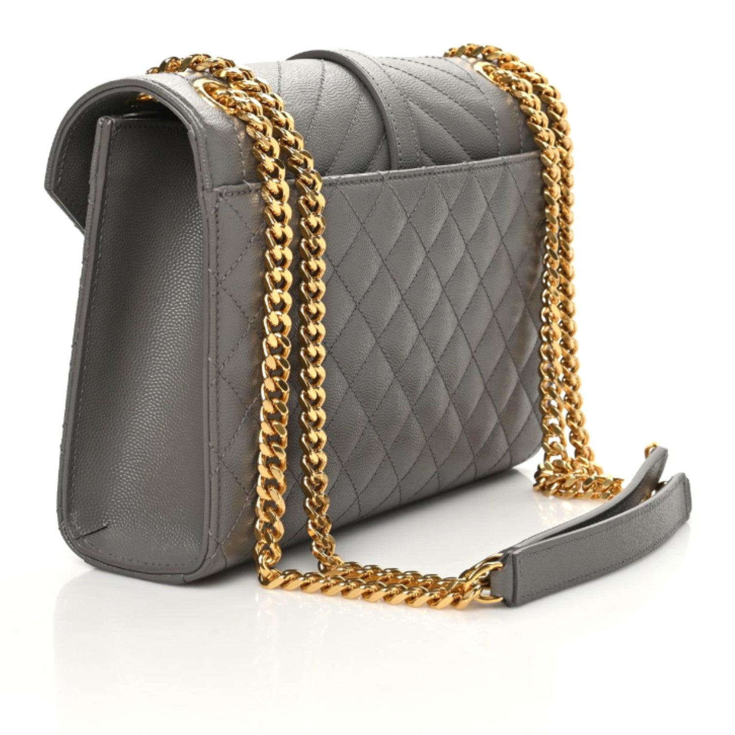Saint Laurent Grain De Poudre Textured Mixed Matelasse Medium Triquilt Monogram Satchel Fog 2 of 6
