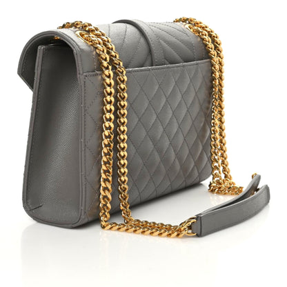 Saint Laurent Grain De Poudre Textured Mixed Matelasse Medium Triquilt Monogram Satchel Fog 2 of 6