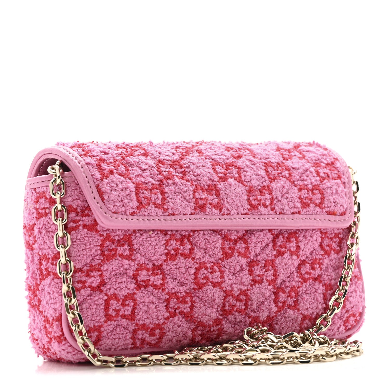 Gucci Tweed GG Monogram Mini GG Marmont Shoulder Bag Pink Red