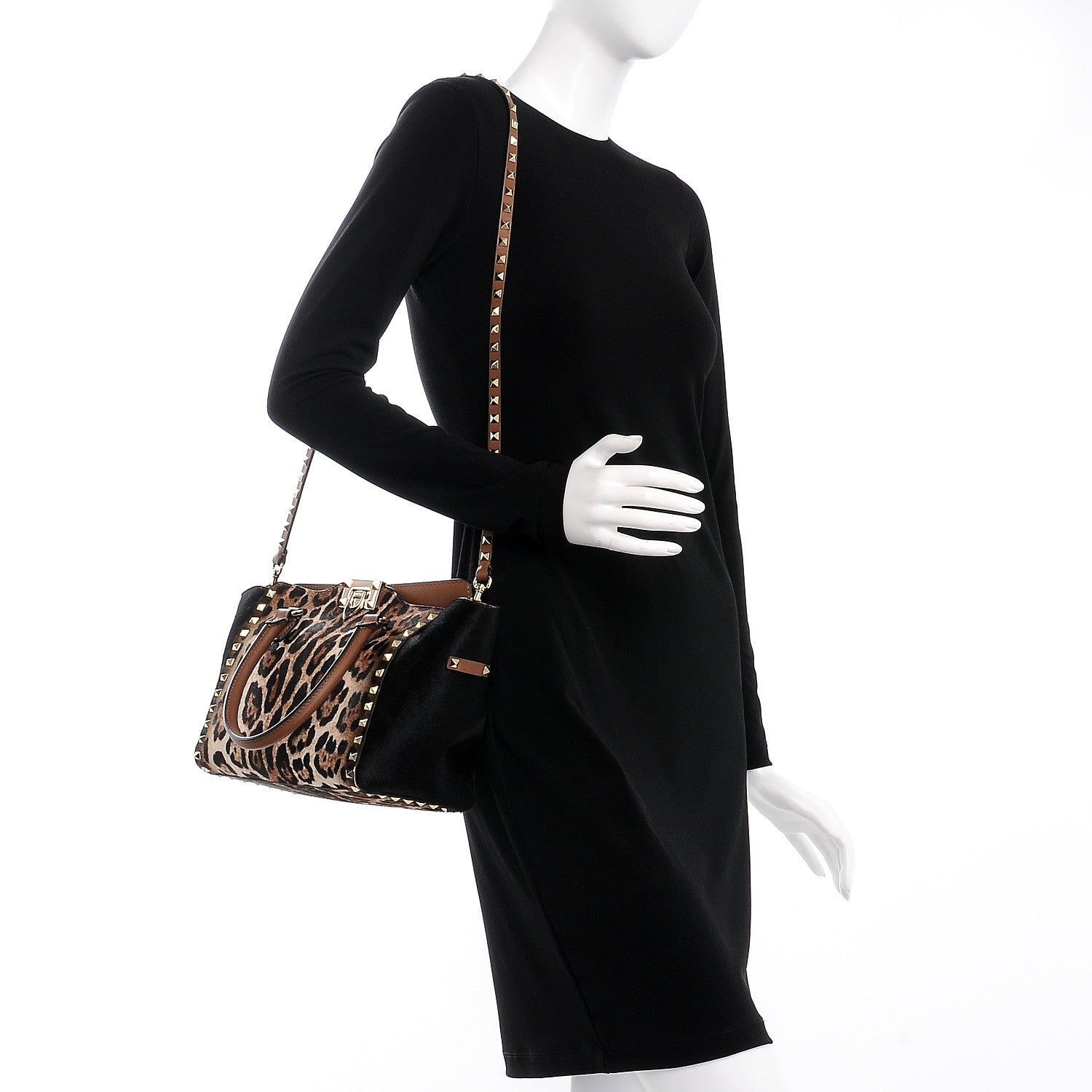 Valentino Garavani Calf Hair Mini Rockstud Double Handle Tote Leopard 3 of 10