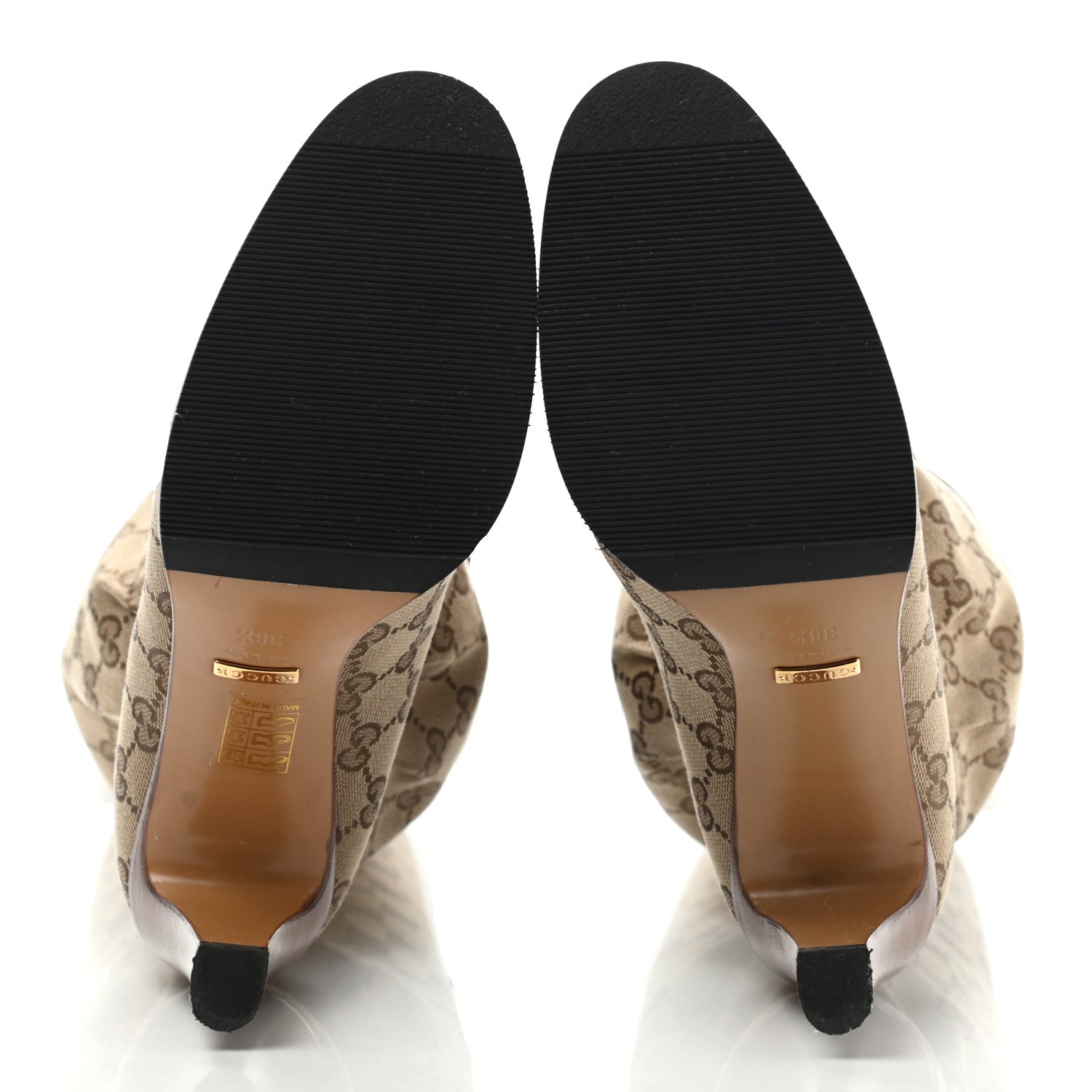 Gucci Monogram Malaga Kid Lisa Mid Heel Boots 38.5 Beige Ebony 5 of 12