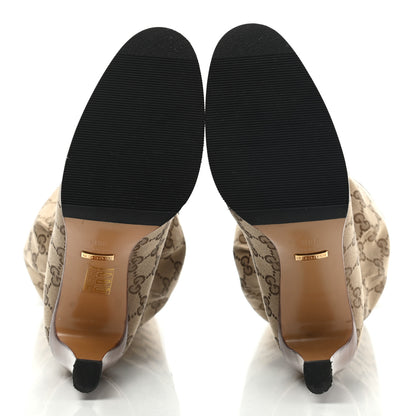 Gucci Monogram Malaga Kid Lisa Mid Heel Boots 38.5 Beige Ebony 5 of 12