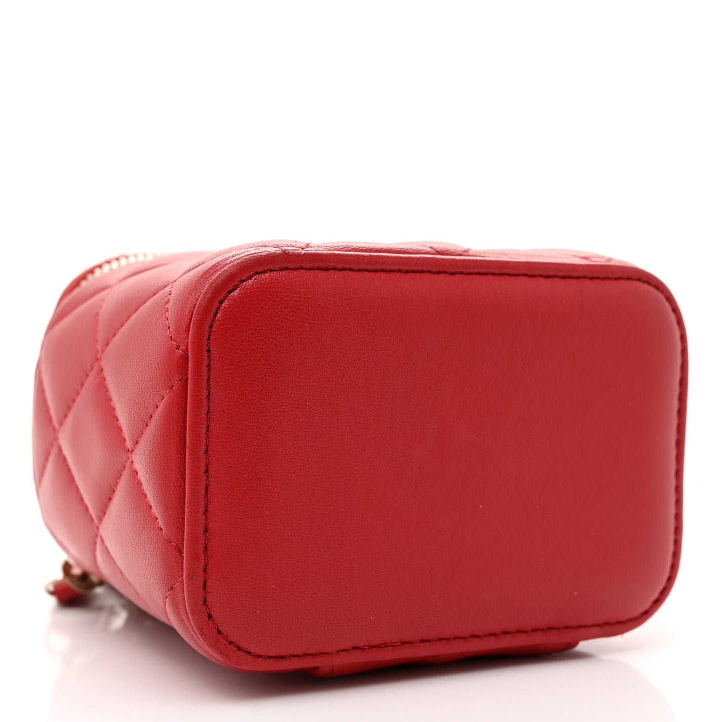 Lambskin Quilted Top Handle Mini Vanity Case With Chain Red