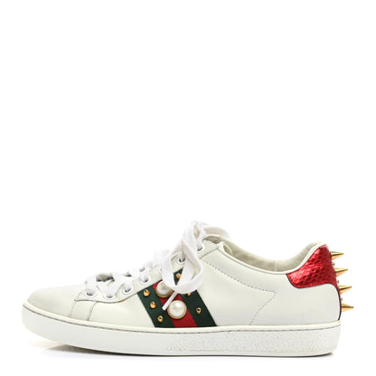Gucci Calfskin Web Pearl Studded Womens Ace Sneakers 35 White 1 of 13