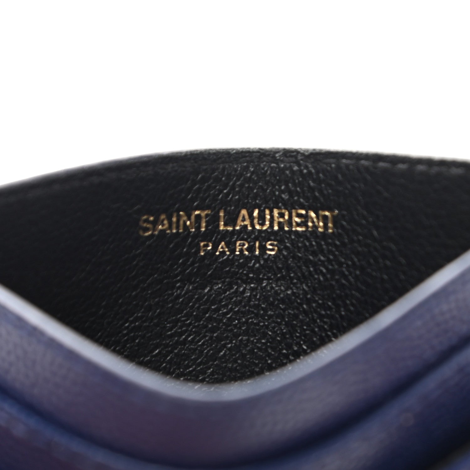 Saint Laurent Grain De Poudre Matelasse Chevron Monogram Credit Card Case Navy 7 of 10