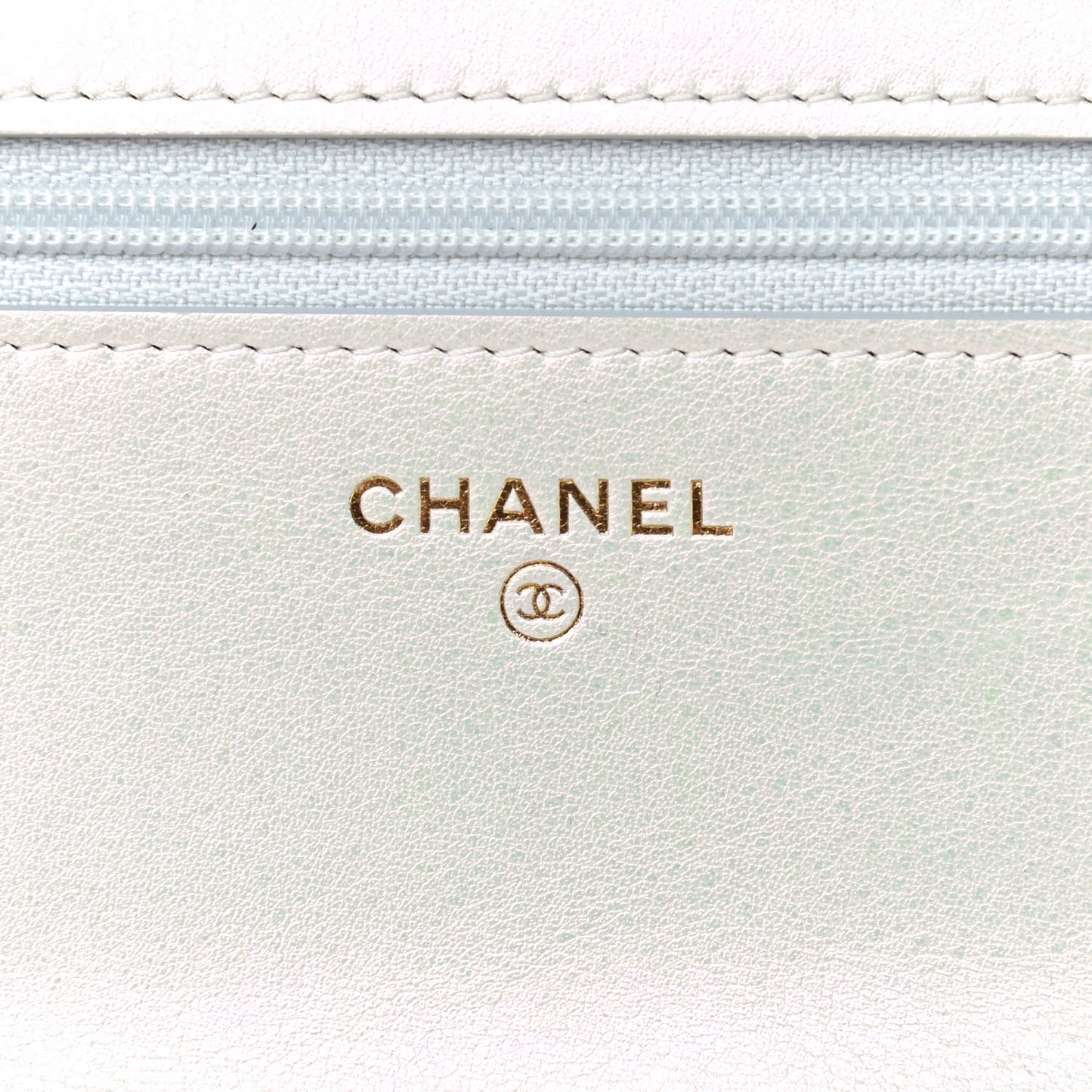Iridescent Calfskin Quilted Chanel 19 Wallet On Chain WOC White