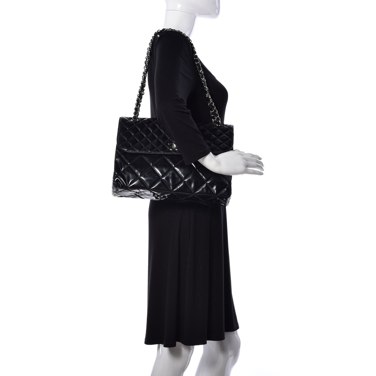 Vinyl Quilted In the Business Flap Bag Black