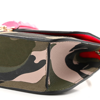 Valentino Garavani Nappa Canvas Camouflage Medium Glam Lock Rockstud Flap Fuxia Fluo 10 of 11