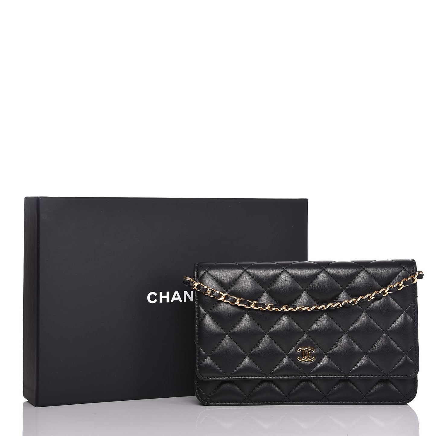 Lambskin Quilted Wallet On Chain WOC Black