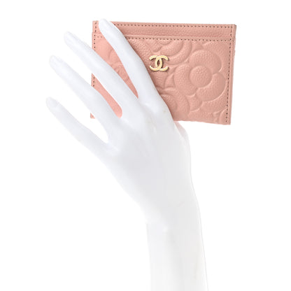 Chanel Caviar Camellia Embossed Card Holder Pink 2 of 9