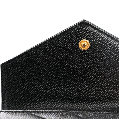 Saint Laurent Grain De Poudre Matelasse Chevron Small Monogram Envelope Wallet Black 9 of 10