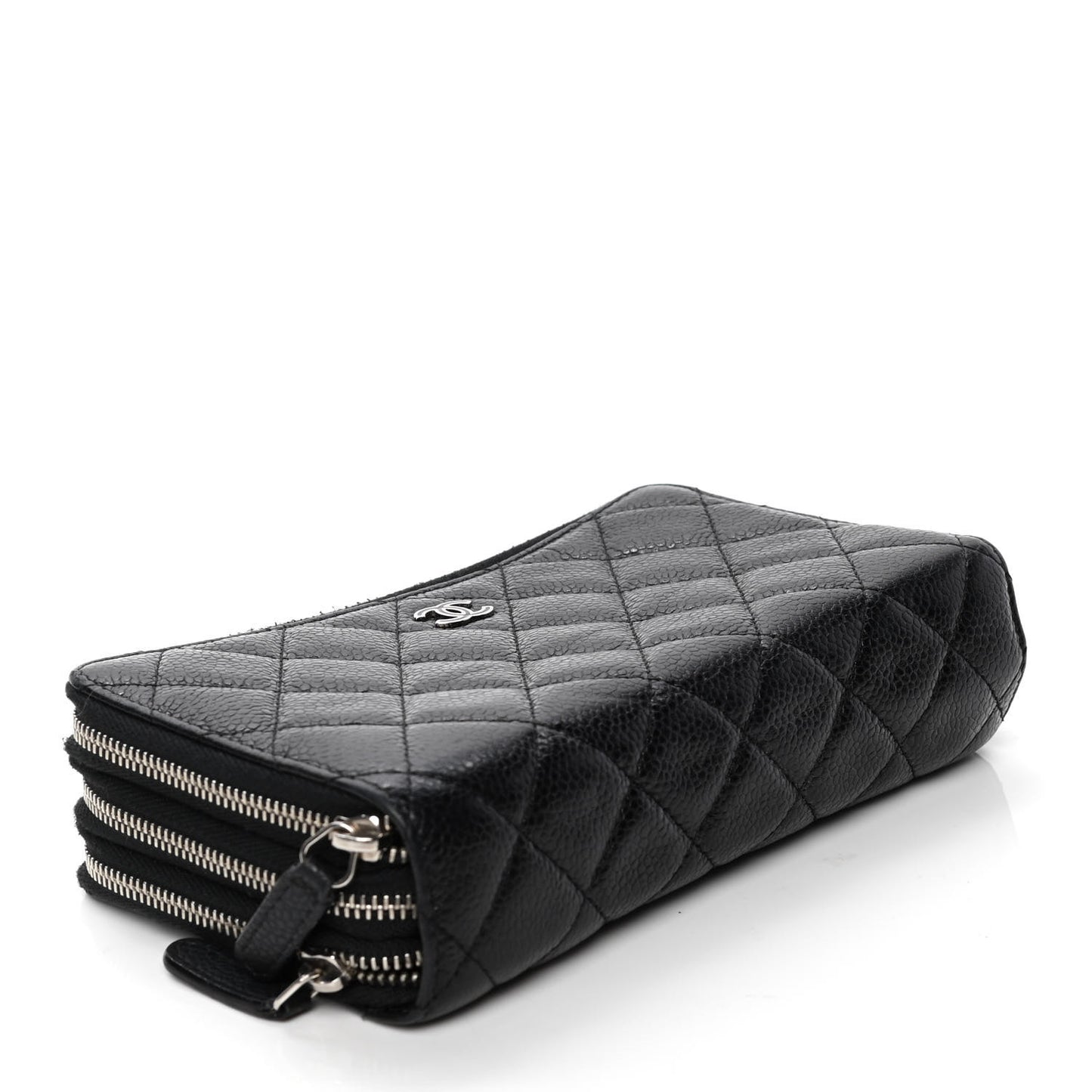 Caviar Quilted Triple Zip Wallet Black