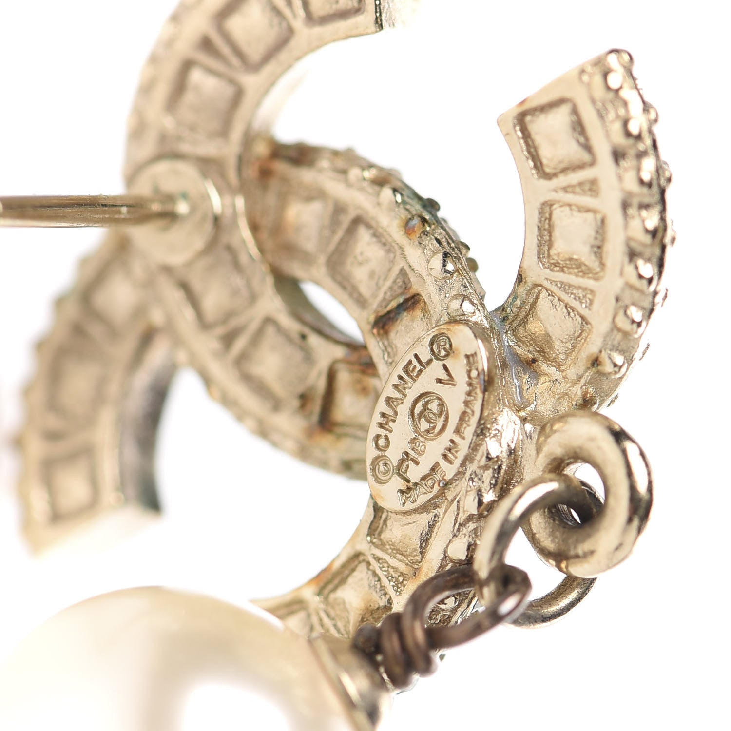 Chanel Crystal Pearl CC Drop Earrings Gold 4 of 5