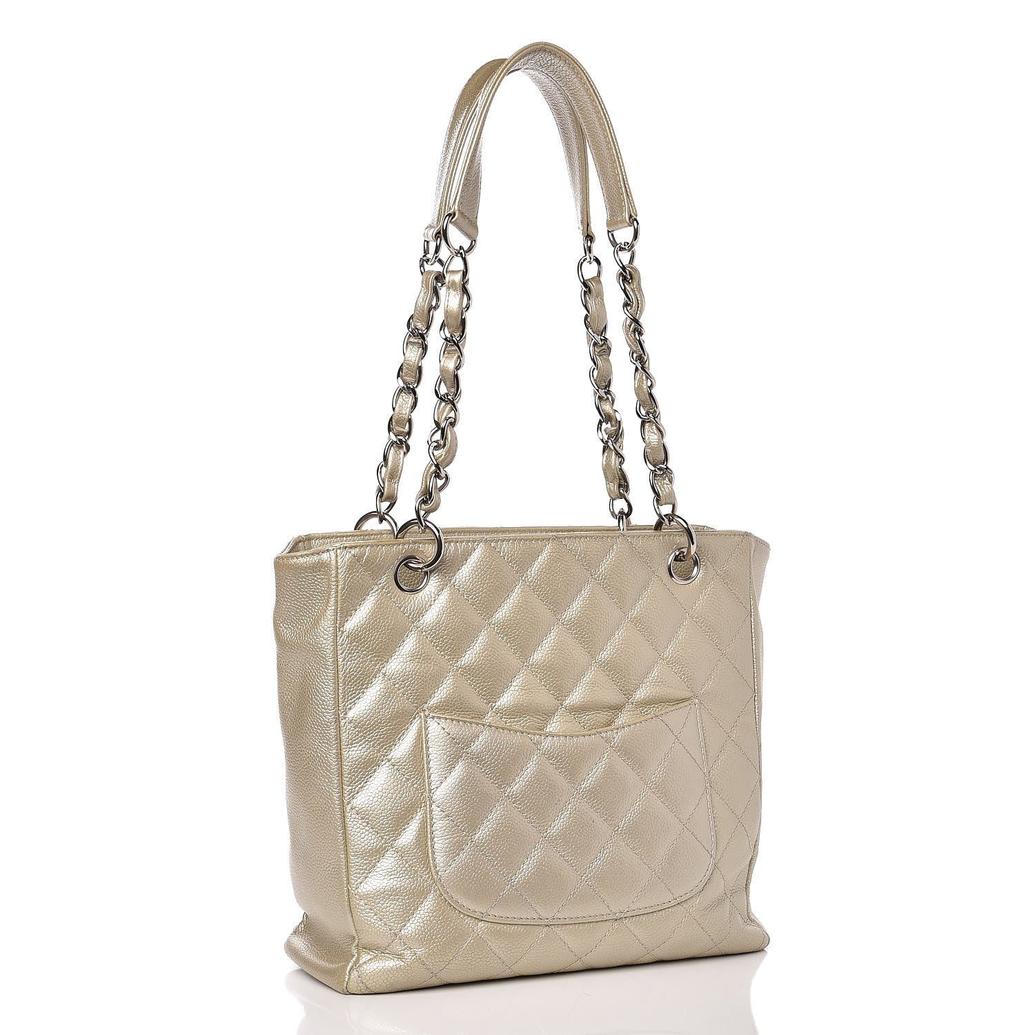 Chanel Metallic Caviar Quilted Petit Shopping Tote PST Pearl 3 of 12