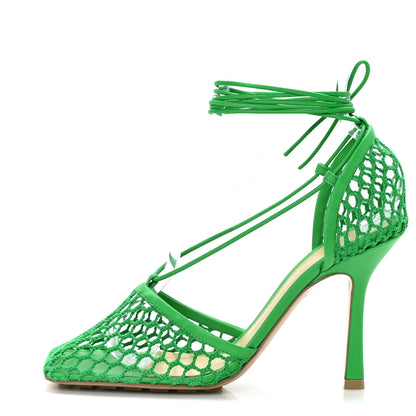 Bottega Veneta Mesh Nappa Stretch Ankle Tie 90mm Sandals 38 Grass 1 of 7