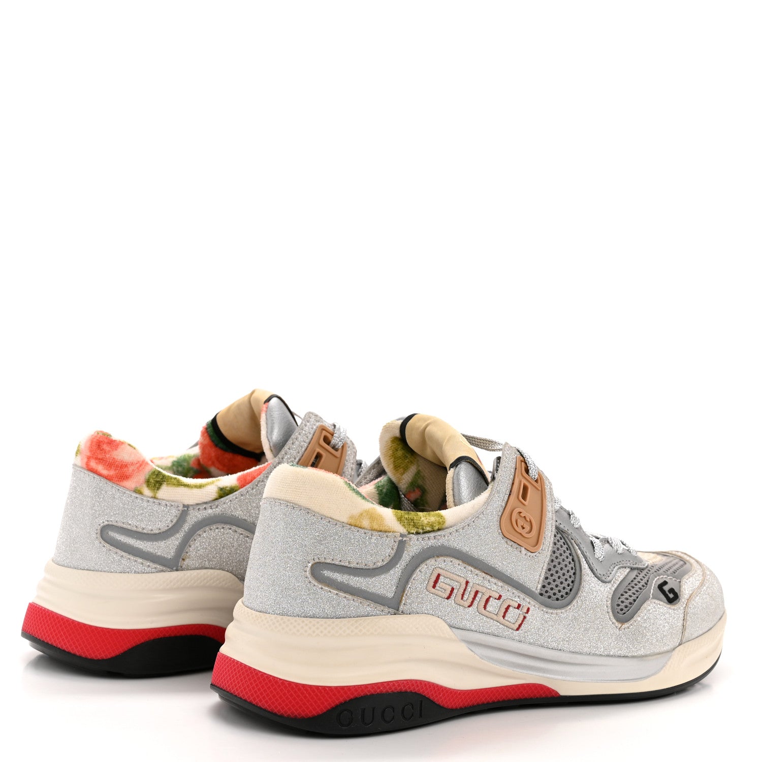 Gucci Metallic Calfskin Glitter Mesh Womens Ultrapace Sneakers 36 Silver Light Grey Mystic White 5 of 9
