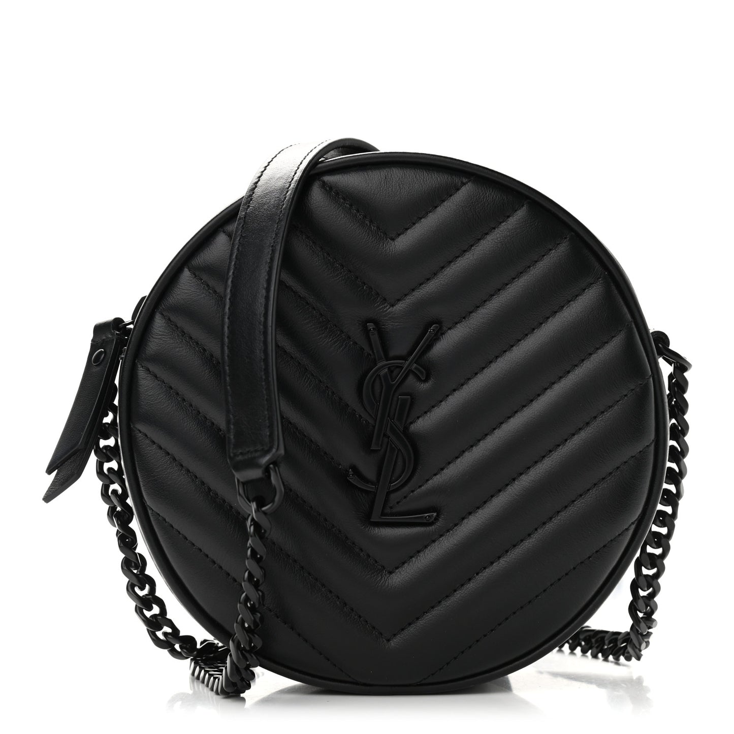 Calfskin Matelasse Chevron Round Vinyle Camera Bag Black