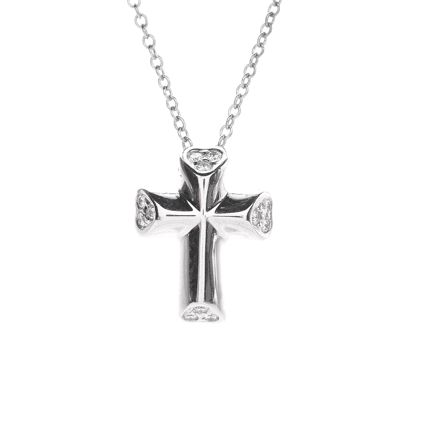Tiffany 18K White Gold Diamond Paloma Picasso Tenderness Mini Cross Pendant Necklace 4 of 6