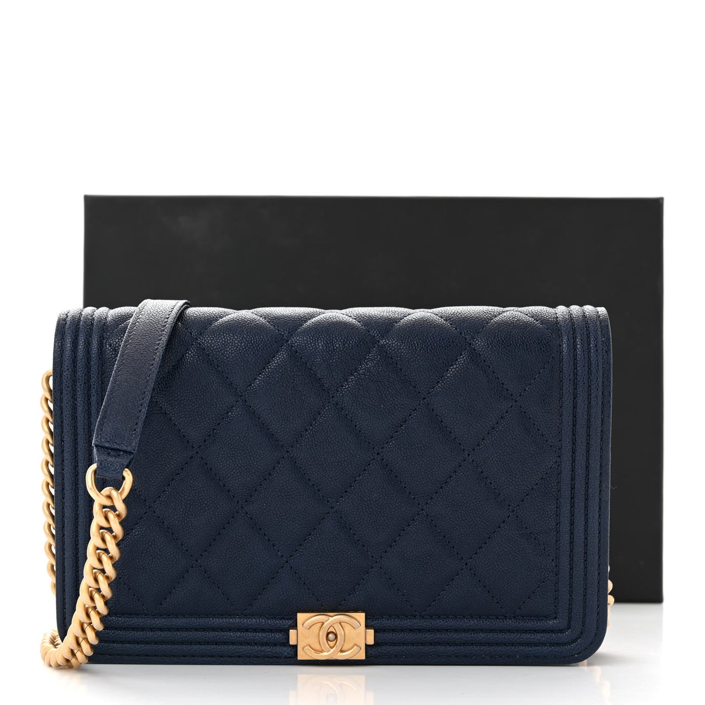 Caviar Quilted Boy Wallet On Chain WOC Navy