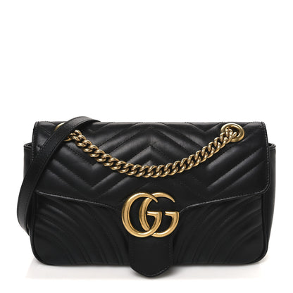 Gucci Calfskin Matelasse Small GG Marmont Shoulder Bag Black 1 of 12