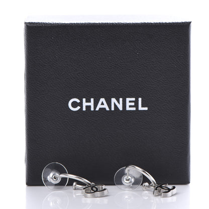 Chanel Enamel CC Hoop Earrings Silver Black 9 of 10