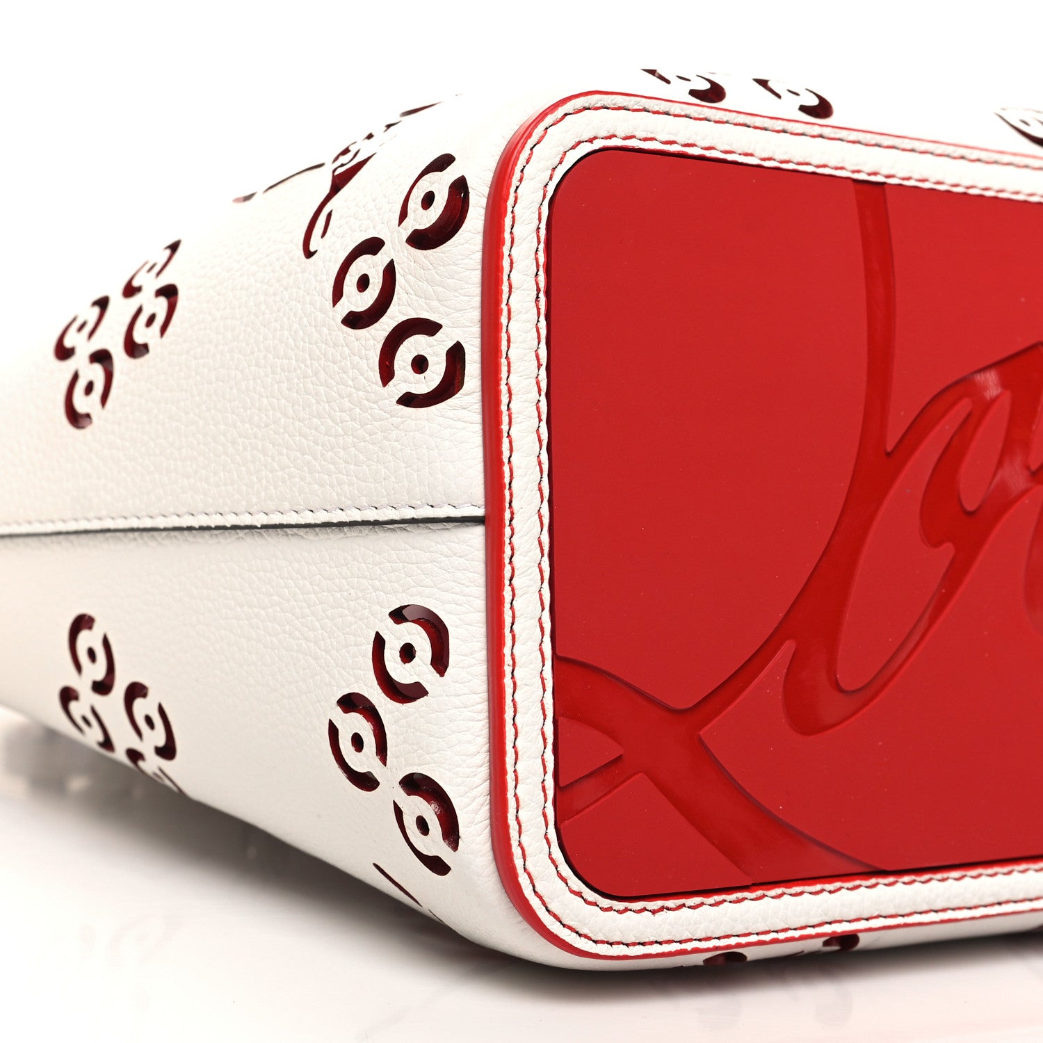 Christian Louboutin Calfskin Perforated Small Loubinthesky Cabarock Spikes Tote Snow 8 of 10