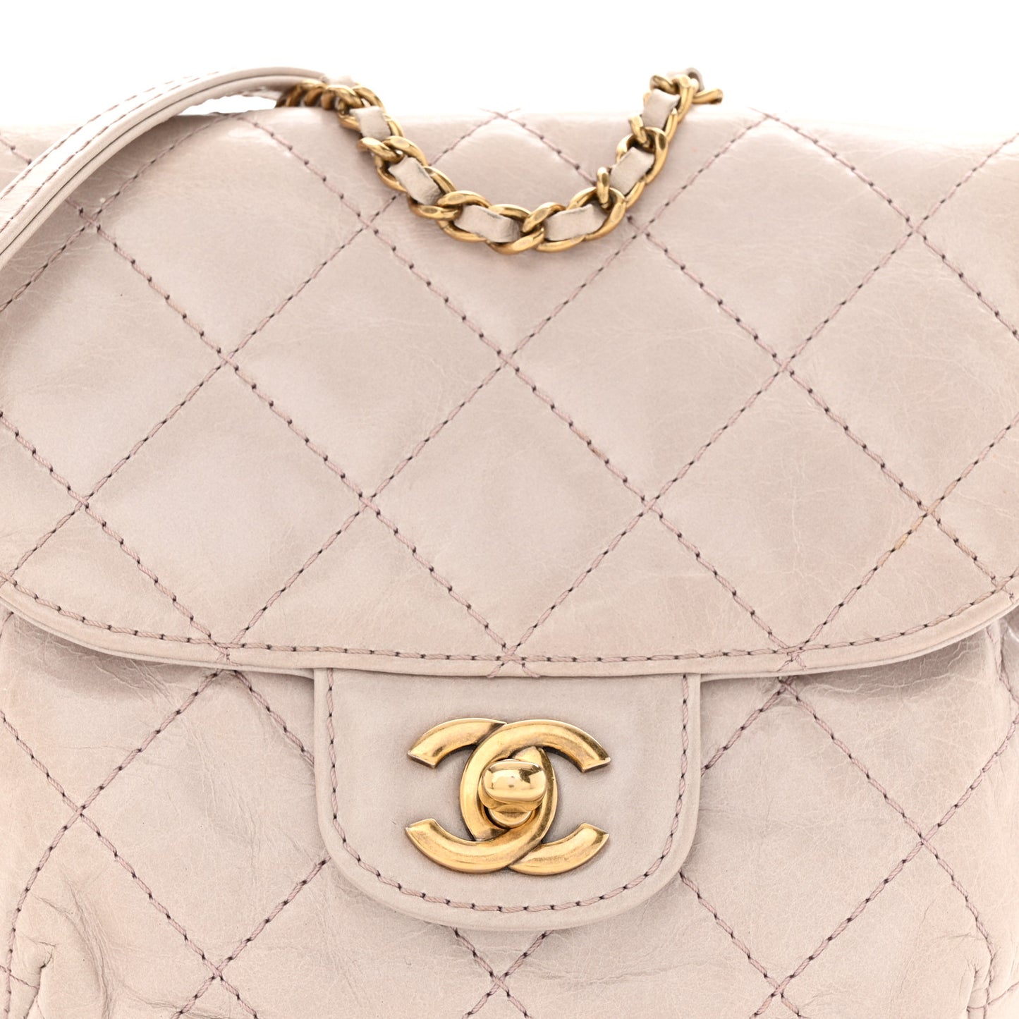 Glazed Calfskin Quilted Medium Bubble CC Flap Light Pink