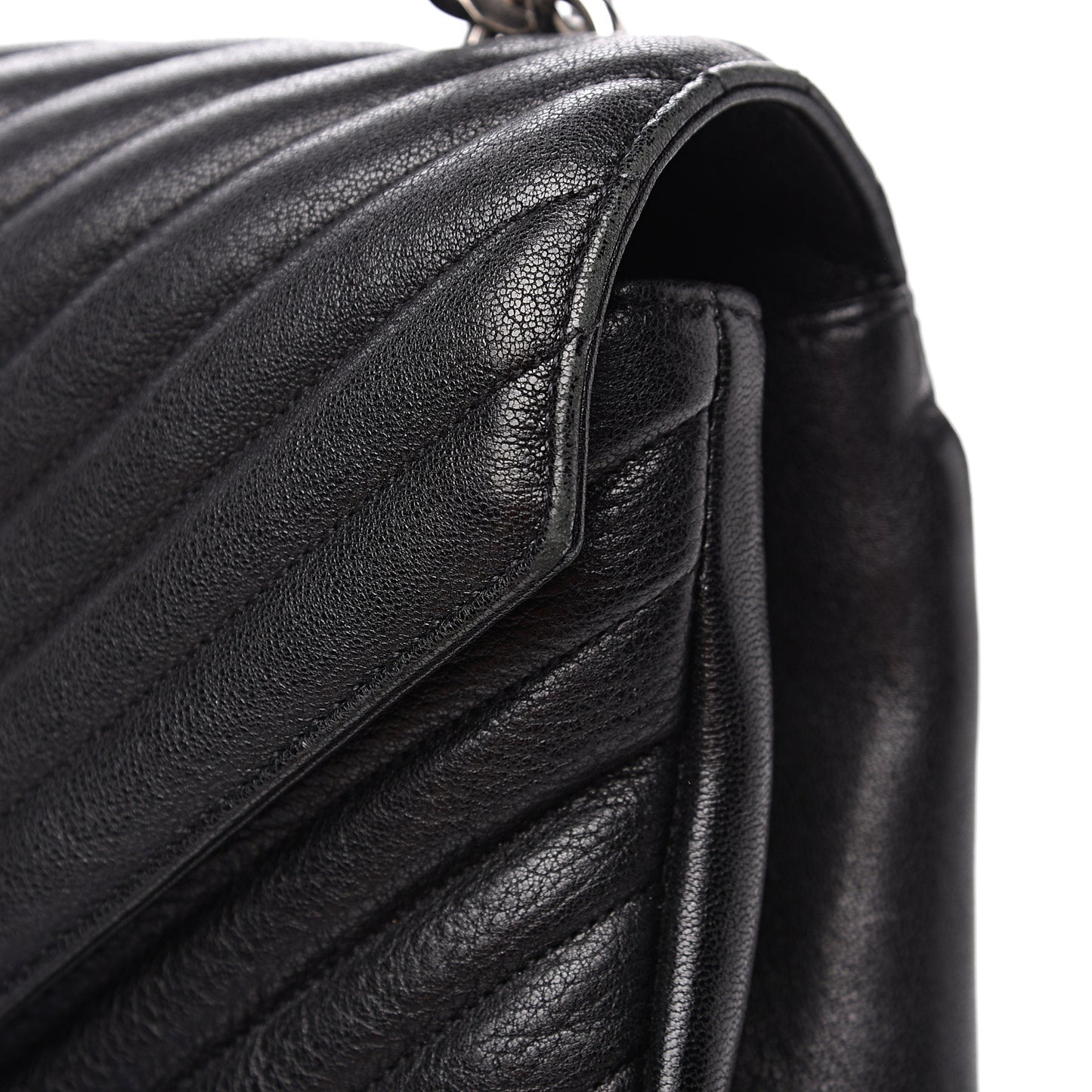 Sheepskin Matelasse Chevron Monogram Large College Satchel Black