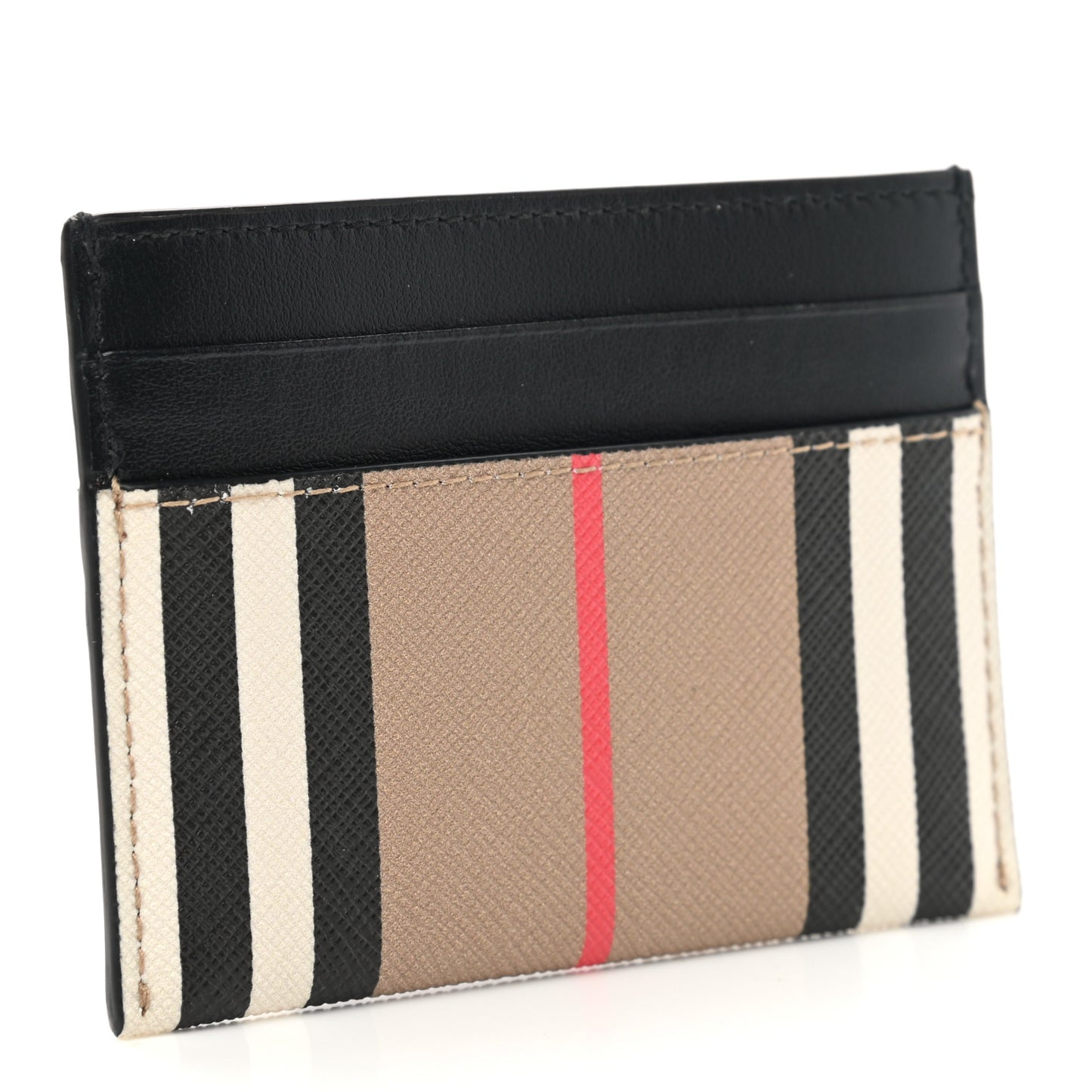 E-Canvas Calfskin Icon Stripe Card Case Archive Beige