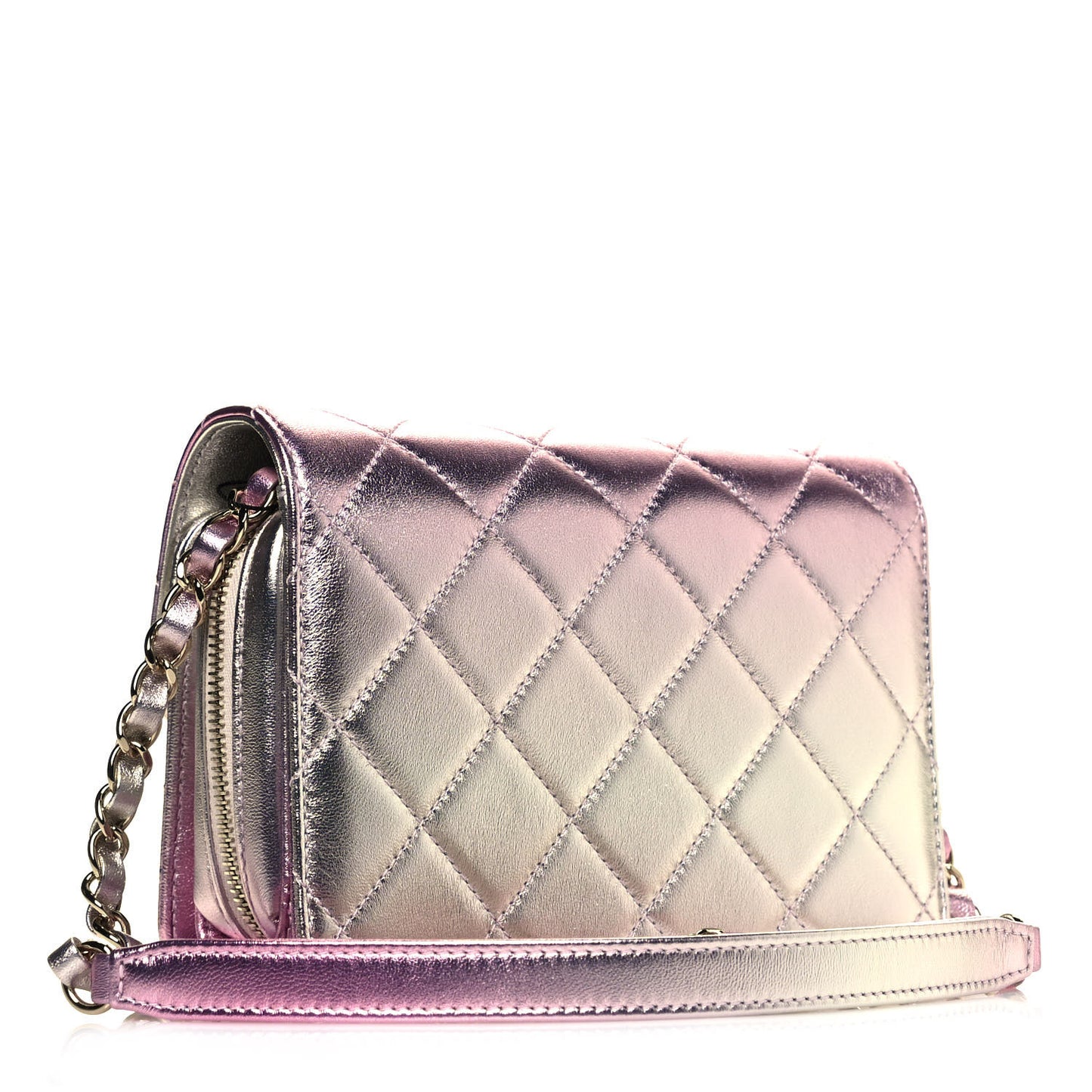 Metallic Lambskin Like A Wallet Flap Golden Pink