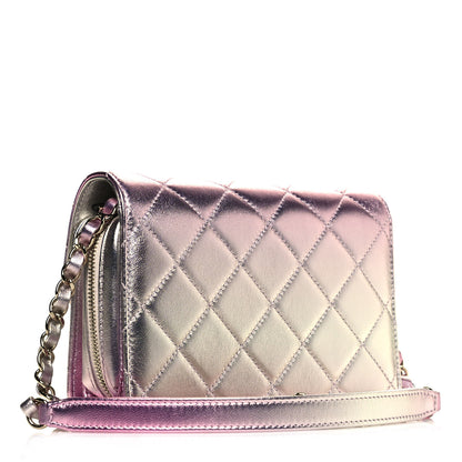 Chanel Metallic Lambskin Like A Wallet Flap Golden Pink 3 of 13