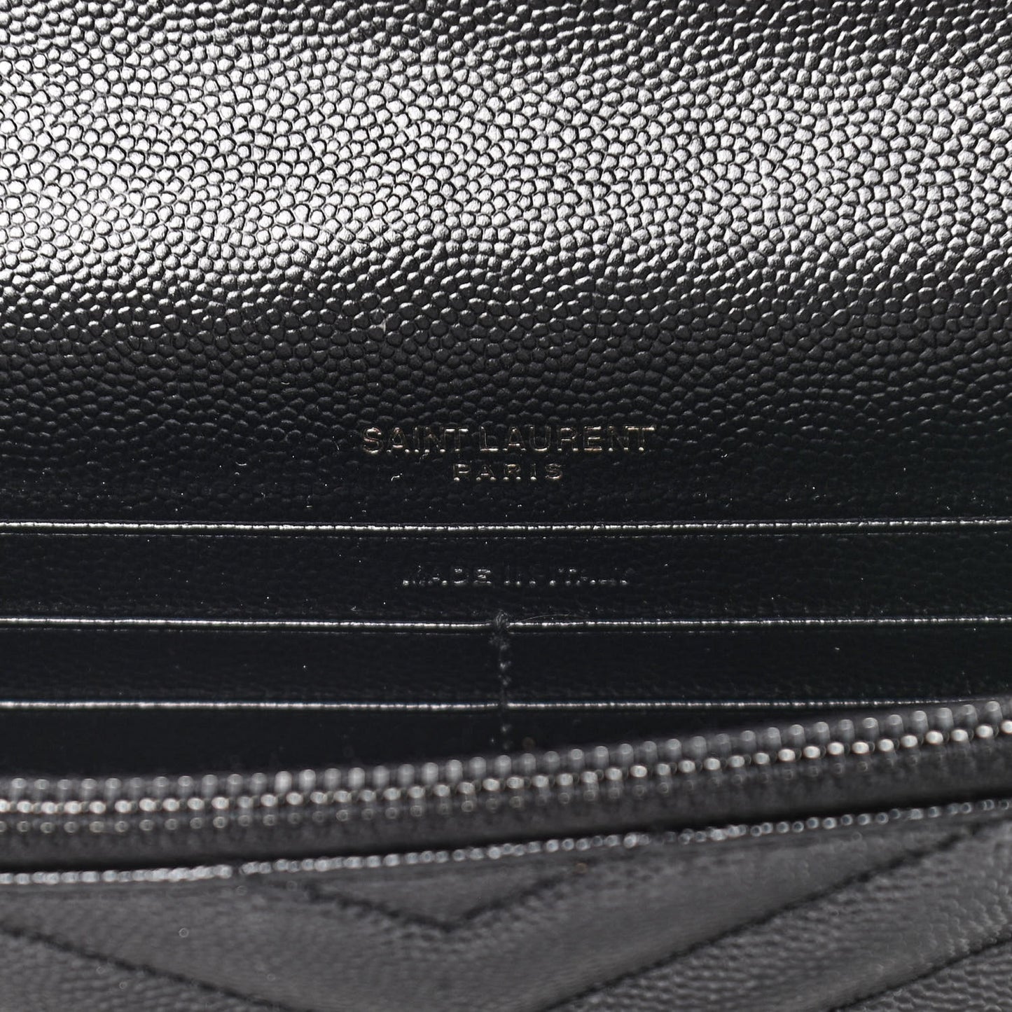 Grain De Poudre Matelasse Chevron Monogram Envelope Chain Wallet Black