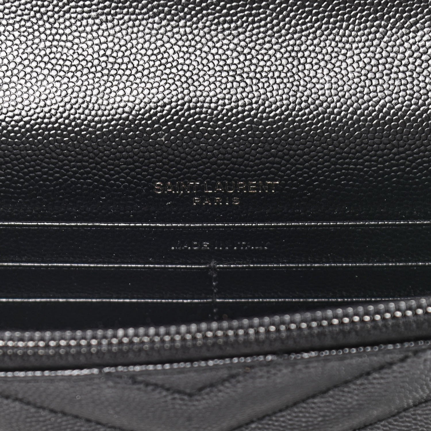 Saint Laurent Grain De Poudre Matelasse Chevron Monogram Envelope Chain Wallet Black 7 of 14