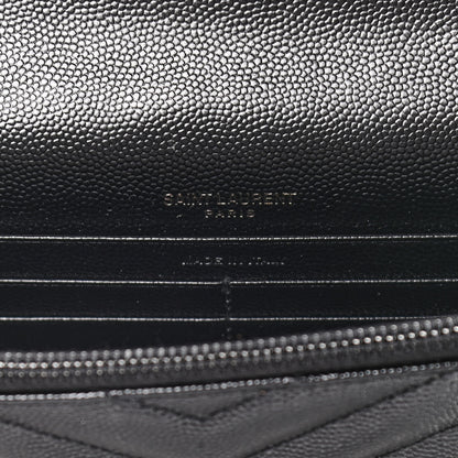 Saint Laurent Grain De Poudre Matelasse Chevron Monogram Envelope Chain Wallet Black 7 of 14