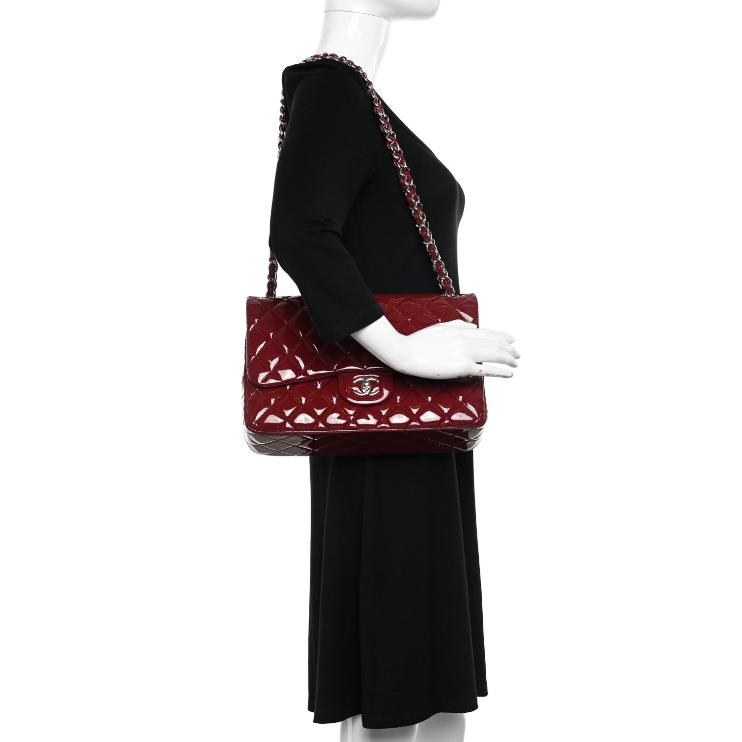 Chanel Patent Calfskin Quilted Jumbo Double Flap Red 2 of 13