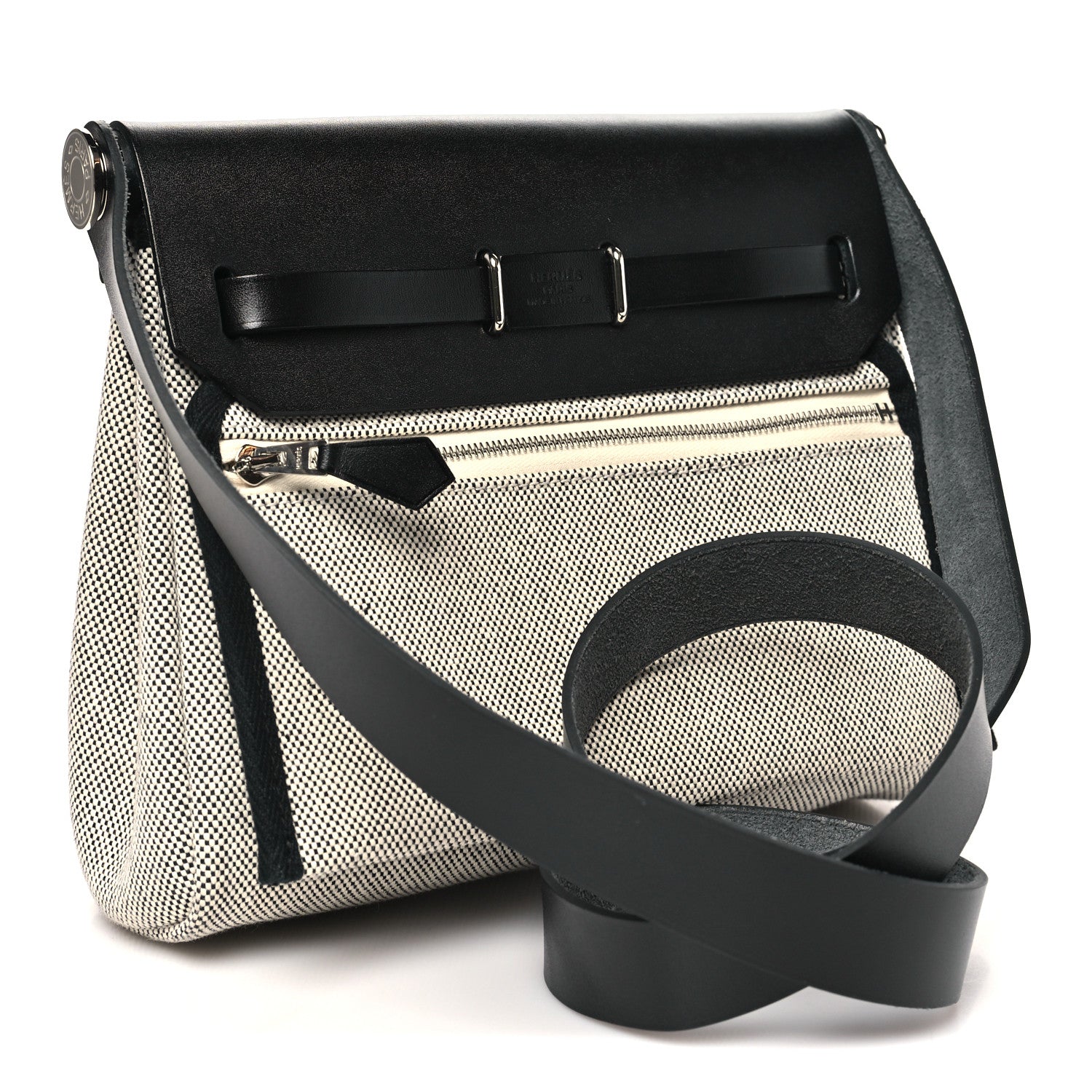 Hermes Military Toile Vache Hunter Herbag Zip Retourne 20 Ecru Black 3 of 11
