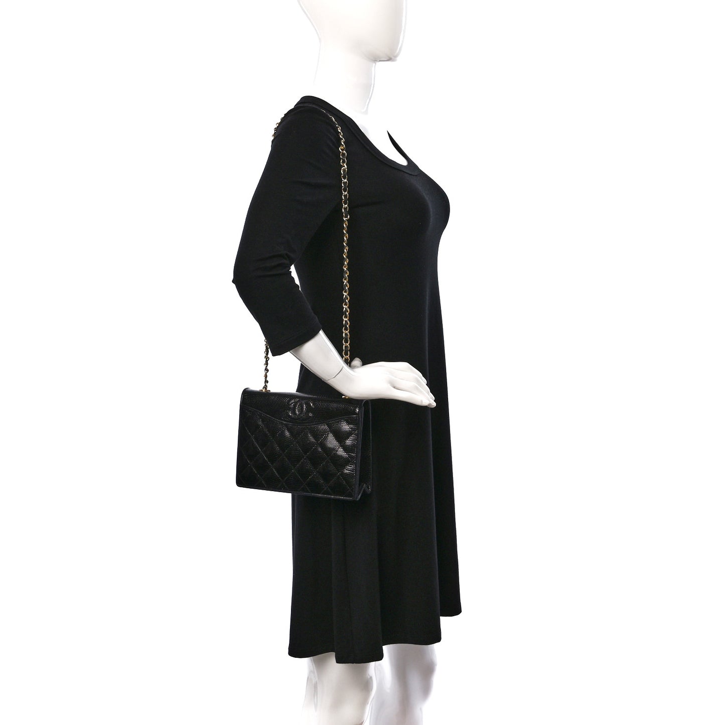 Lizard Quilted CC Single Flap Bag Black