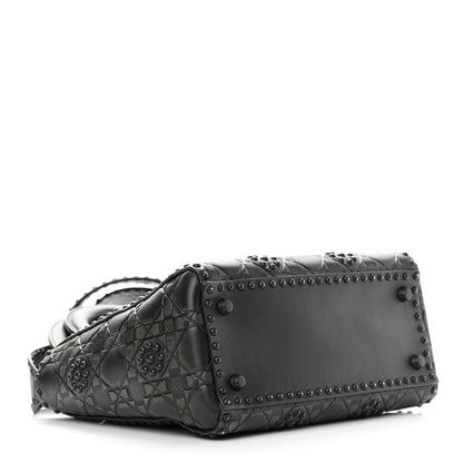 Christian Dior Calfskin Cannage Embossed Studded Medium Supple Lady Dior Black 4 of 16